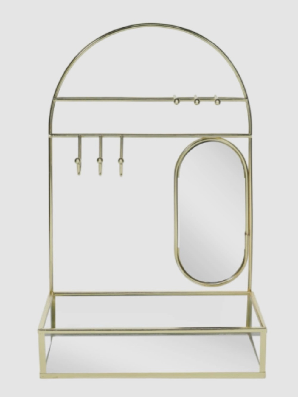 Gold Metal Jewelry Organizer with Oval Mirror